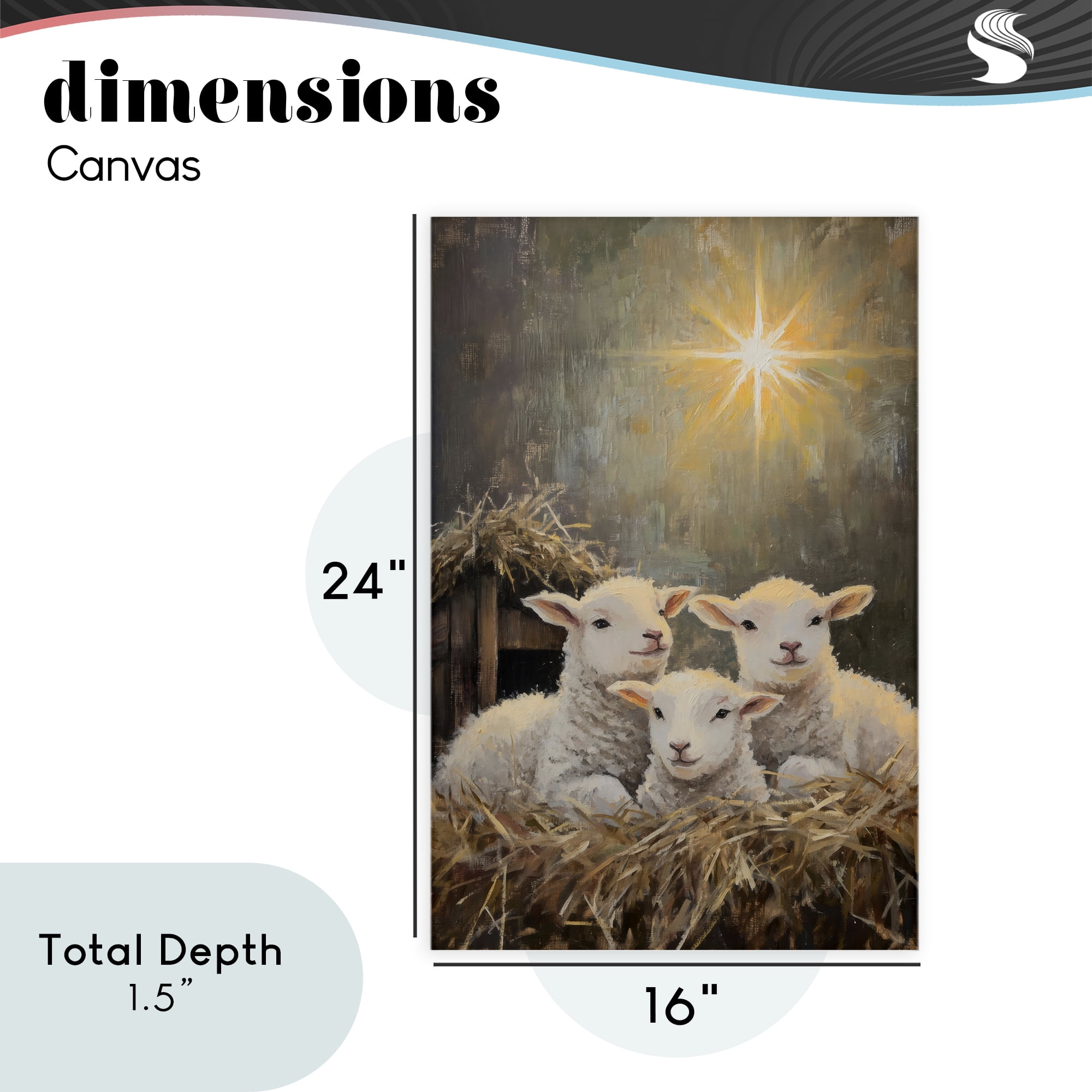 Festive Lambs in Stable Canvas Wall Art, design by Petal Prints Design
