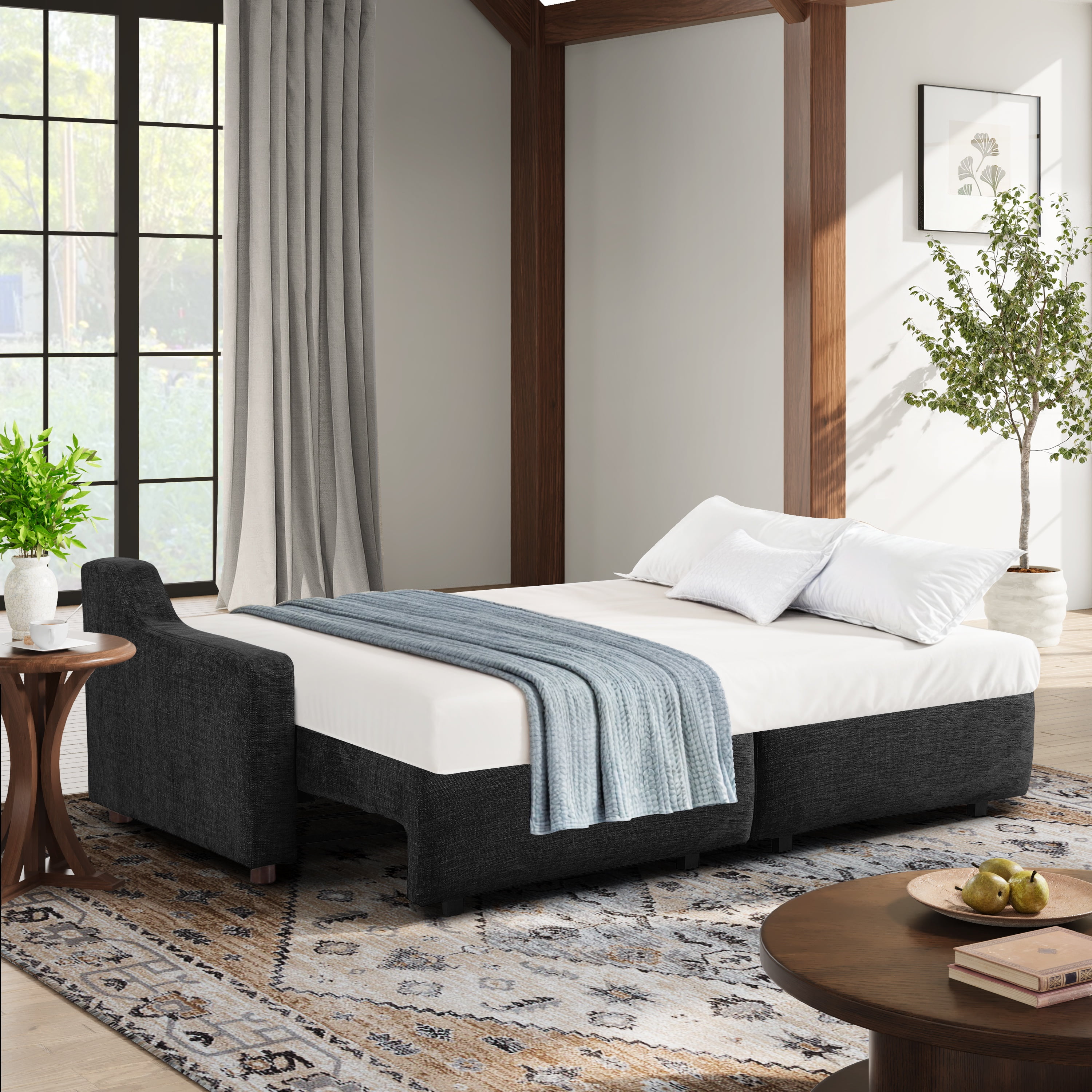 Serta Giles Modern Style Convertible Sofa, Black Chenille Fabric
