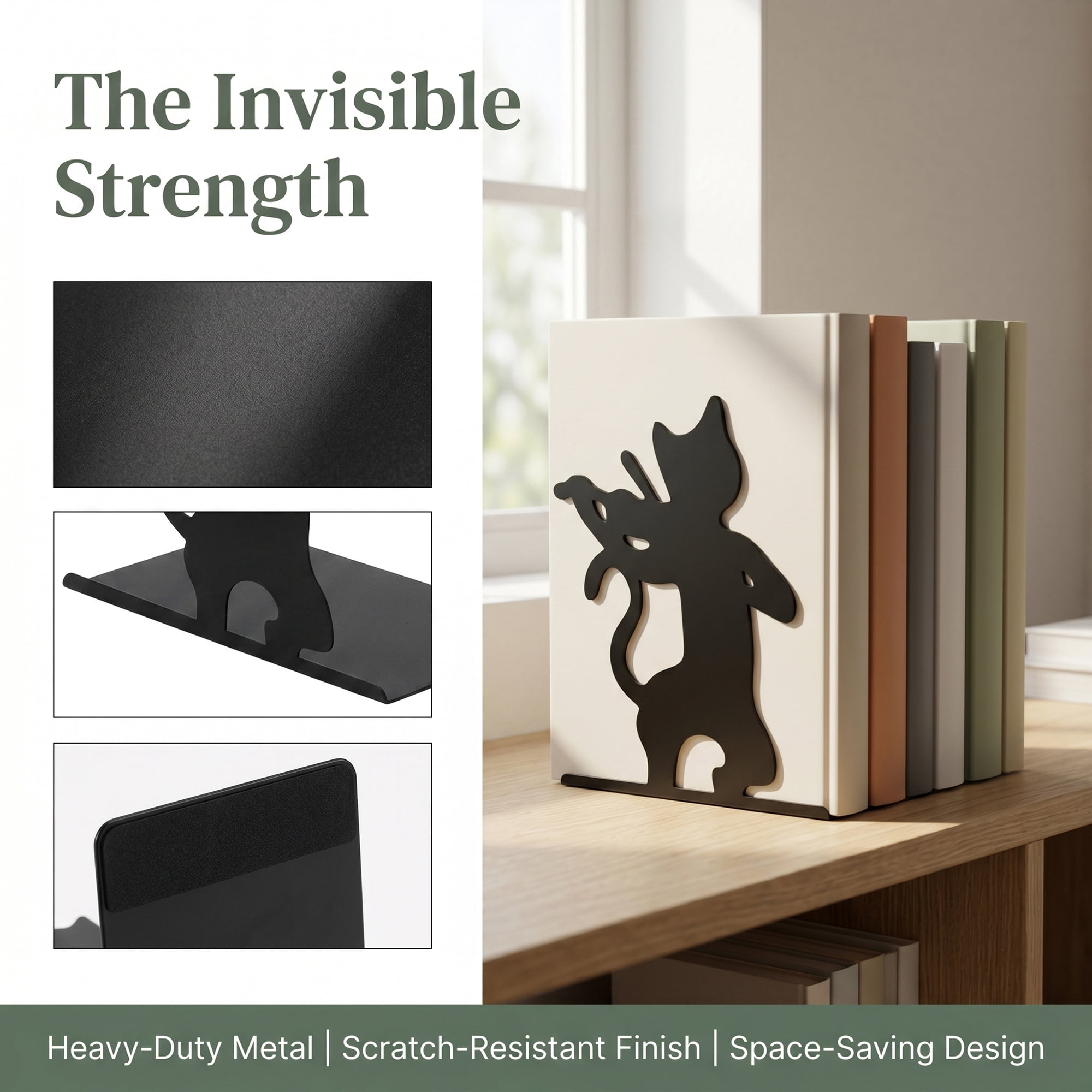 Unique Bargains 2Pcs Decorative Cartoon Metal Bookends Black 6.3*3.9*7.5inch