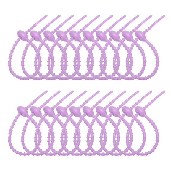 Uxcell 8 Inch Silicone Cable Ties, 20pcs Rubber Reusable Twist Zip Ties Organizer for Home Office Kitchen Food bags Wires Adjustable Bag Clip, Light Purple