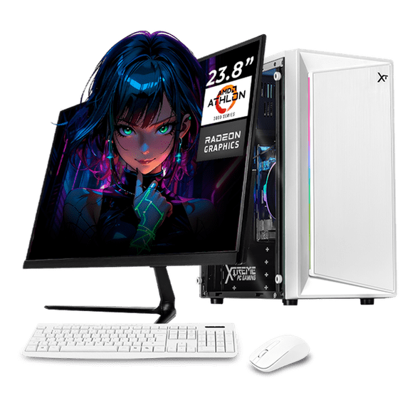 Computadora Escritorio Completa Xtreme PC Gaming AMD Radeon Vega 3 Athlon 3000G 16GB SSD 500GB Monitor 21.5 75Hz WIFI White juegos casuales, trabajo y estudio