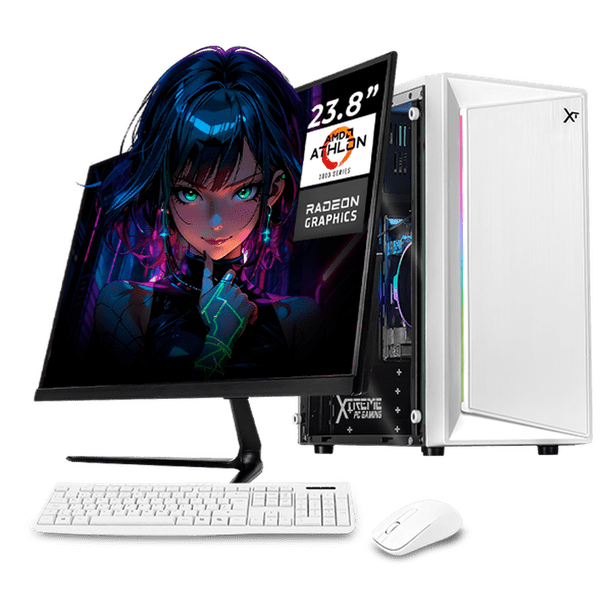 Computadora Escritorio Completa Xtreme PC Gaming AMD Radeon Vega 3 Athlon 3000G 16GB SSD 500GB Monitor 21.5 75Hz WIFI White juegos casuales, trabajo y estudio