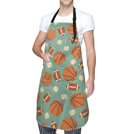 

LAKIMCT Football Baseball Basketball Waterproof Apron with Pockets Adjustable Bib Apron for Cooking Kitchen Garden Baking