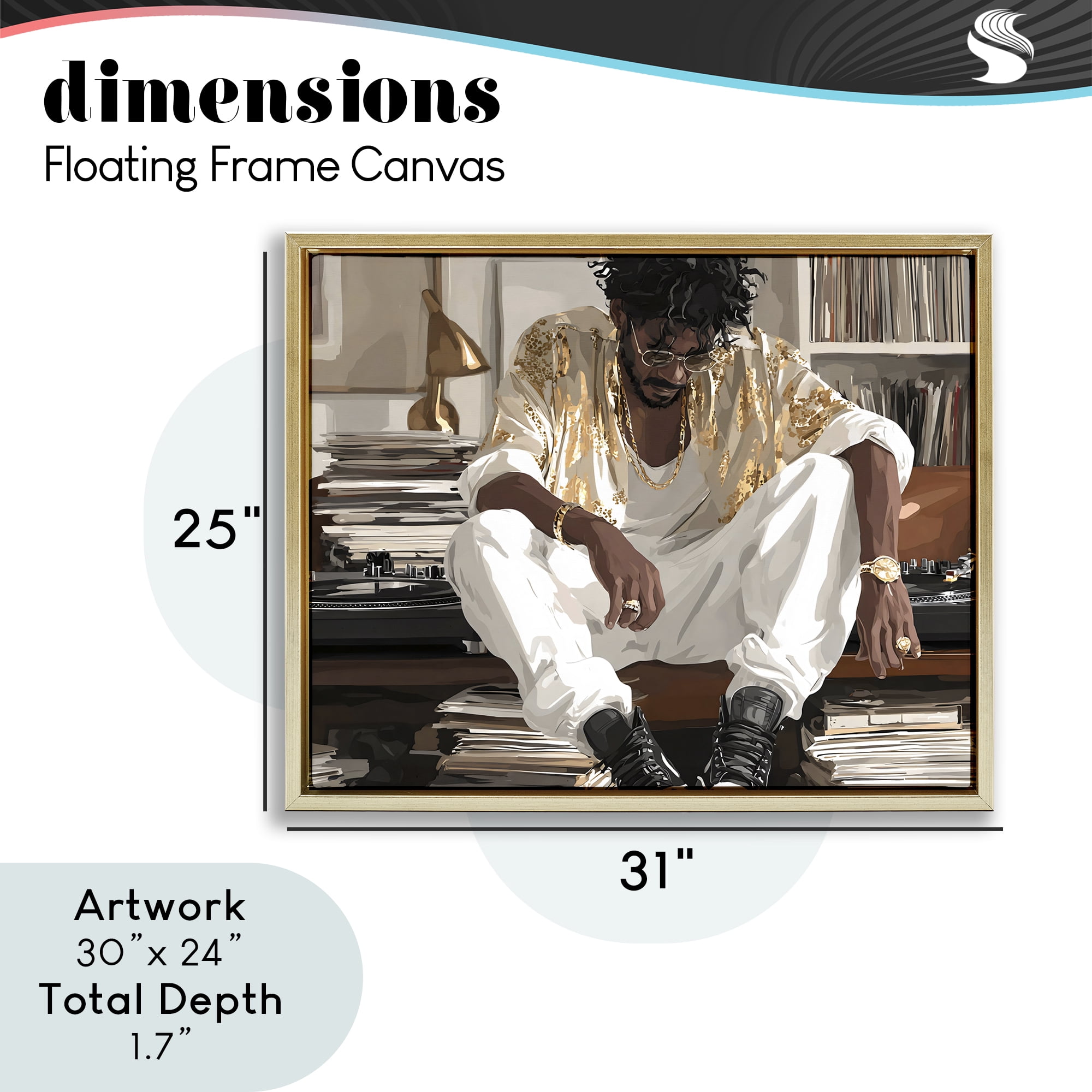 Stupell Industries DJ with Record Collection Gold Framed Floater Canvas Wall Art, design by Franklyn Gregory