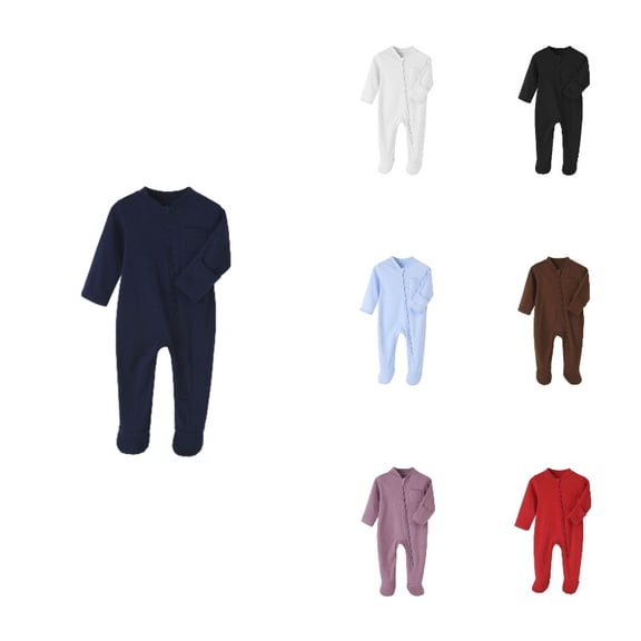 Krdevn Baby Zip Up Footed Jumpsuit, Long Sleeve Solid Pocket Romper, Soft Warm Infant Crawling Outfit for Fall Winter,Dark Blue