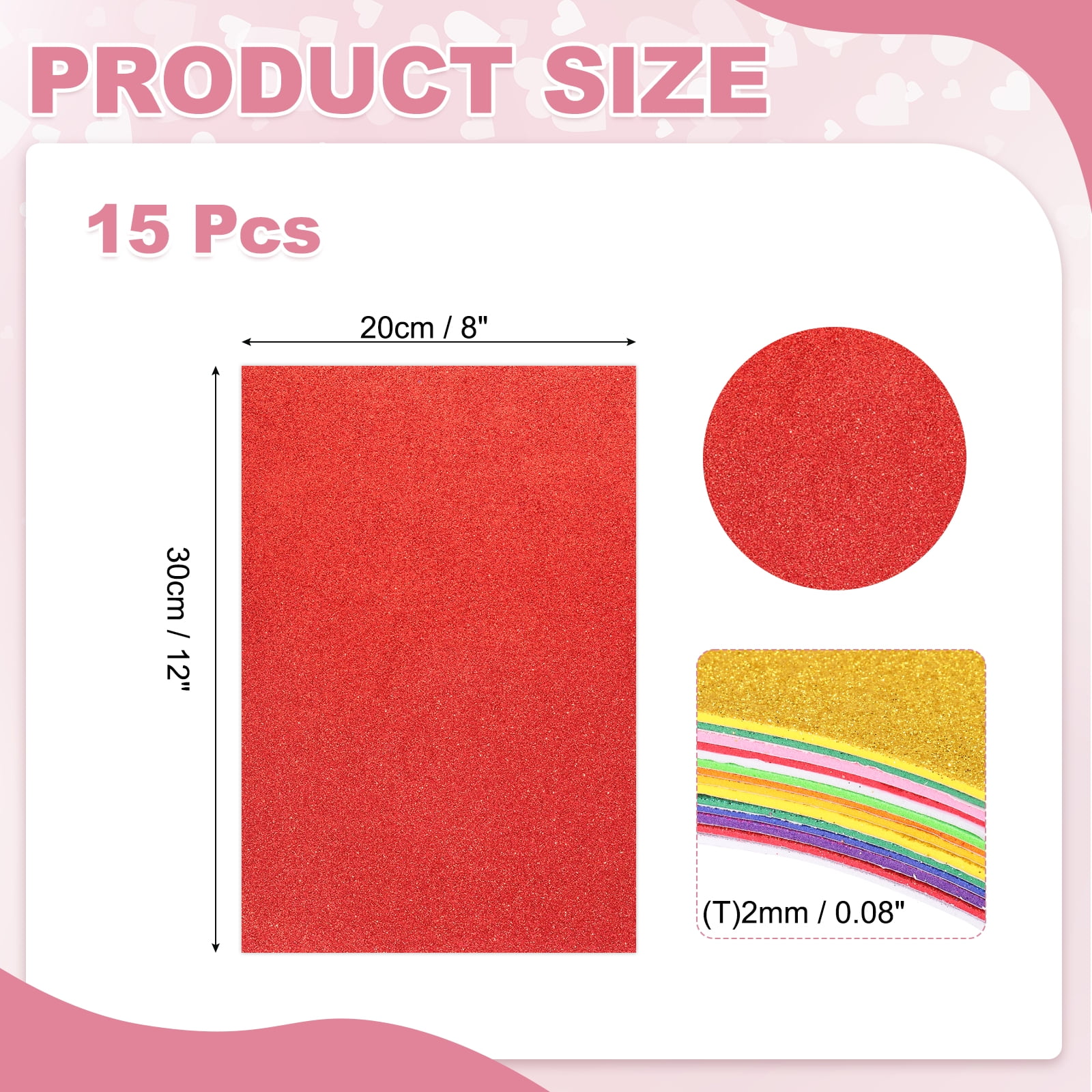 15 Sheets Red Shiny Foam Sheets with Adhesive Backing, 8x12Inch Self-Adhesive Shiny EVA Foam Sheets Sticky EVA Paper Stickers for Art Crafts Projects, DIY Party Decoration