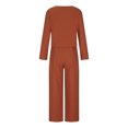 thumbnail image 5 of Women Fall Fashion Casual 2 Piece Outfit Cotton Linen Long Sleeve Button V Neck Crop Tops Wide Leg Pants Sets Loungewear, 5 of 6