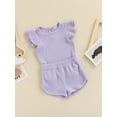 thumbnail image 3 of BSongo Baby Shorts Set Solid Color Rib Knit Round Neck Flying Sleeve Tops + High Stretch Shorts Set 3M-3T, 3 of 9