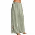 thumbnail image 2 of Delayuji Womens Cotton Linen Pant Chinese Staly Embroidered Wide Leg Pants Loose Elastic Waist Straight Casual Pants Summer M-4XL, 2 of 5