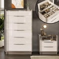 thumbnail image 3 of Merluxy 5-Drawer Chest with Glass Tabletop, Storage Dresser Organizer with Inside Mirror & Lift Top Dresser for Bedroom, Cream&Grey, 3 of 6