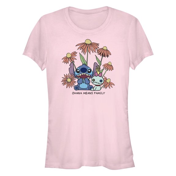 Junior's Lilo & Stitch Floral Scrump and Stitch Graphic T-Shirt