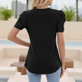 thumbnail image 5 of Women's Short Sleeve Summer Top Crewneck Pleated Puff Sleeve Blouse Ribbed Casual Shirts,Black M, 5 of 6