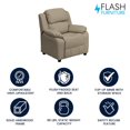 thumbnail image 4 of Deluxe Padded Contemporary Beige Vinyl Kids Recliner with Storage Arms, 4 of 9