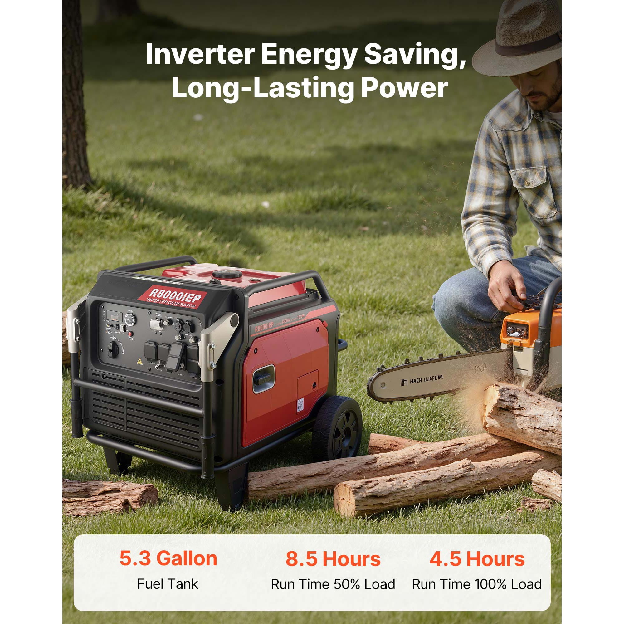 KFFKFF Portable Gas-Powered Inverter Generator, 10000W Peak Watt 6800W Operating Watt, Quiet Operation with Remote Start, Ideal for Home and Outdoor Use, Stable Performance, CO Sensor, RV-Compatible