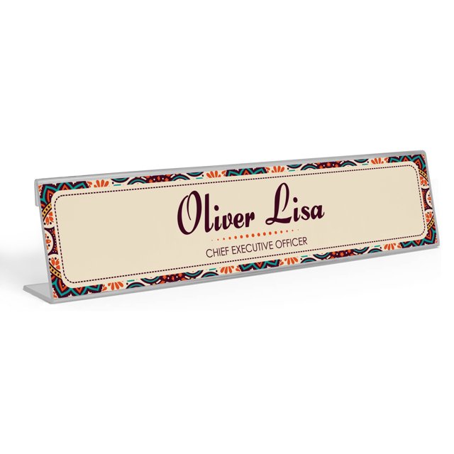 Printtoo Personalized Desk Name Plate Pretty Mandala Custom Acrylic Office Desk Name Plate Accessory 2x10 Inches