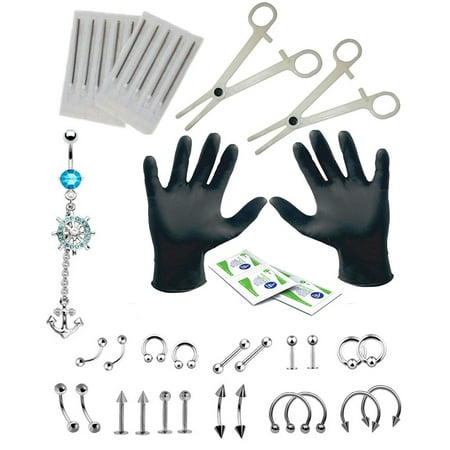 41-piece Set 14G 16G Combination of Various Models Body Piercing Kit Nose Ear Stud Belly Button Ring (Best Way To Clean Your Belly Button Piercing)