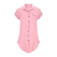 thumbnail image 5 of Y-Sunset Girls Button Down Shirt Dress, Short Sleeve Casual Linen Tunic Dress, Kids Collared Summer Dress with Pocket, Loose Fit Beach Cover Up for Girls(Pink/3-4 Years), 5 of 7