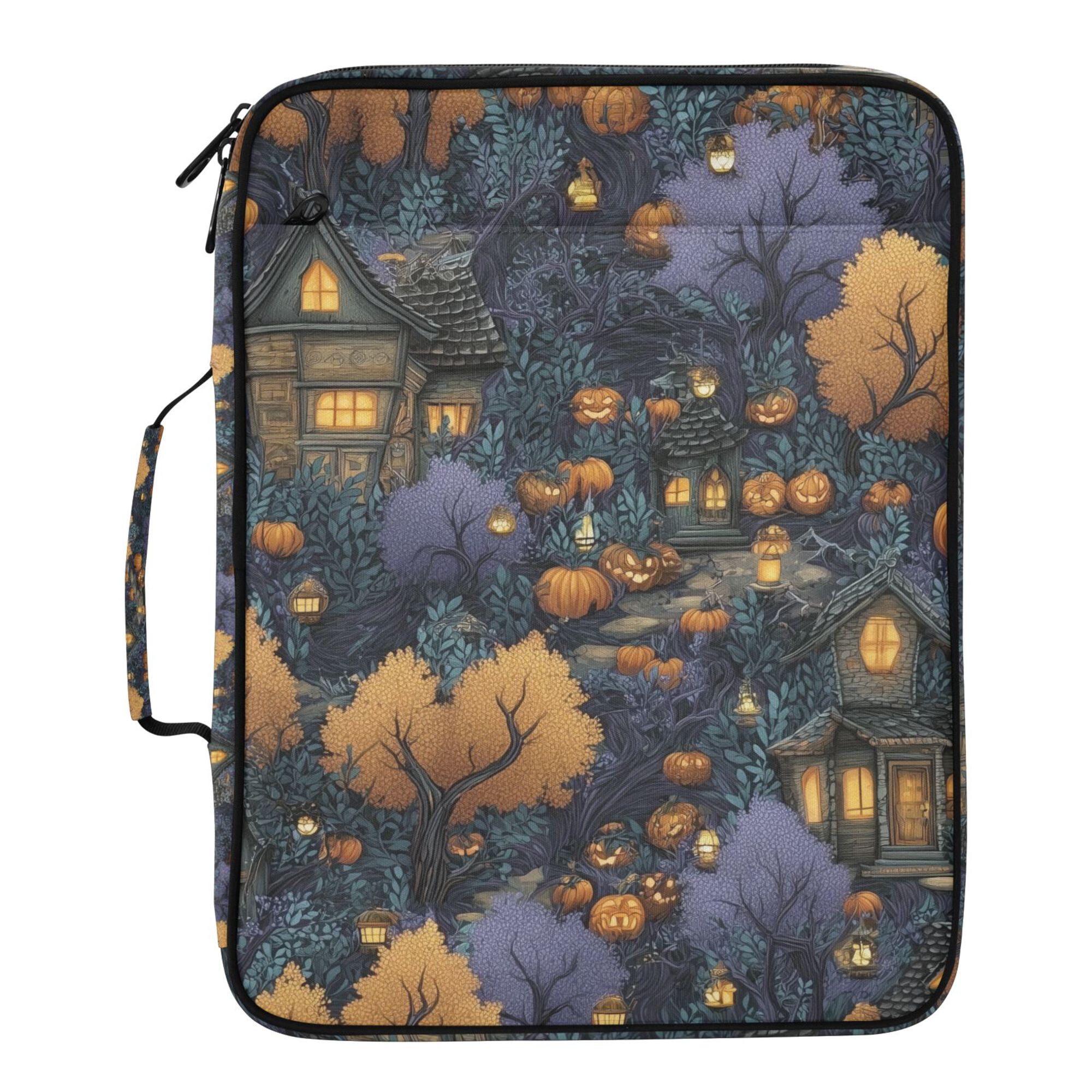 FORMRS Accordion File Folder A4 Size 7-Pocket Expanding Document Organizer Bag with 3 Ring Binder, Halloween Houses Pattern