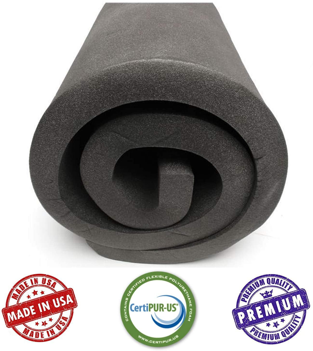 AKTRADING CO. CertiPUR-US Certified Charcoal Rubber Foam Sheet Cushion (Seat Replacement, Upholstery Sheet, Foam Padding, Acoustic Foam Sheet) - 5"H X 24"W X 72"L