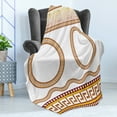 thumbnail image 4 of Greek Key Soft Flannel Fleece Throw Blanket, Fret Pattern in Oval and Circle Shapes Wavy Straight Borders, Cozy Plush for Indoor and Outdoor Use, 60" x 80", Marigold Plum White, by Ambesonne, 4 of 5