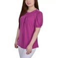 thumbnail image 3 of Petite Short Puff Sleeve Mesh Inset Top Magenta PM, 3 of 5