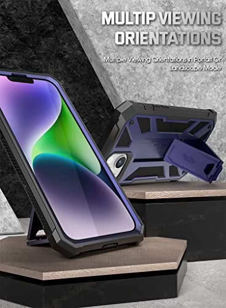 Poetic Spartan Case for iPhone 14, Full Body Rugged Case with Kickstand, Metallic Blue