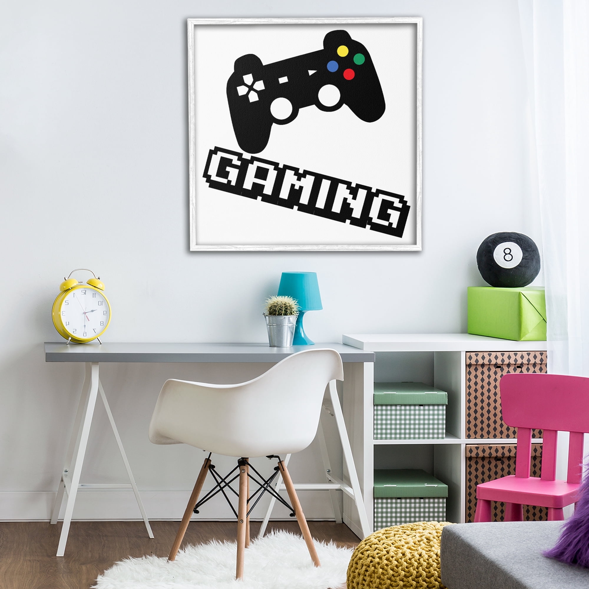 Stupell Industries Playful Pixel Gaming White Framed Giclee Art, design by Marcus Prime