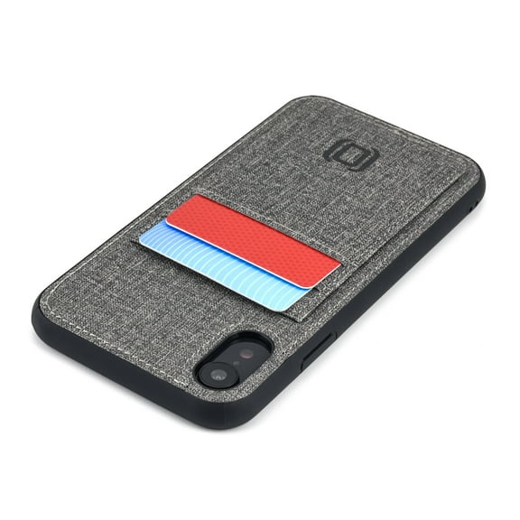Dockem iPhone XR Luxe M2T Wallet Case; Built-in Metal Plate, 2 Card Slots, Slim TPU, Black/Grey