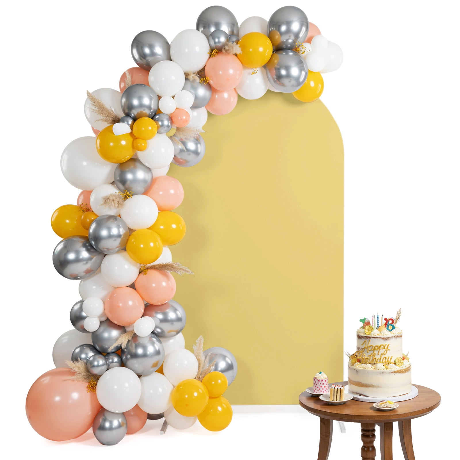 Yellow Arch Backdrop Cover 4 Ft Modern Solid Color Spandex Fitted Stretchy Arch Cover, Round Top Chiara Backdrop Cover for Wedding Birthday Baby Shower