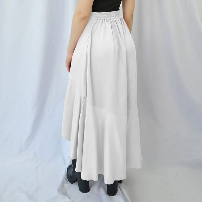High Low Skirts for Women, Ruffle Wrap Elastic Waist Asymmetrical