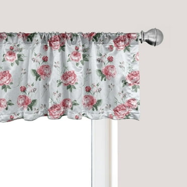 Ambesonne Rose Window Valance, Pink Blossom English Flora, 54" X 18", Reseda Green Pink