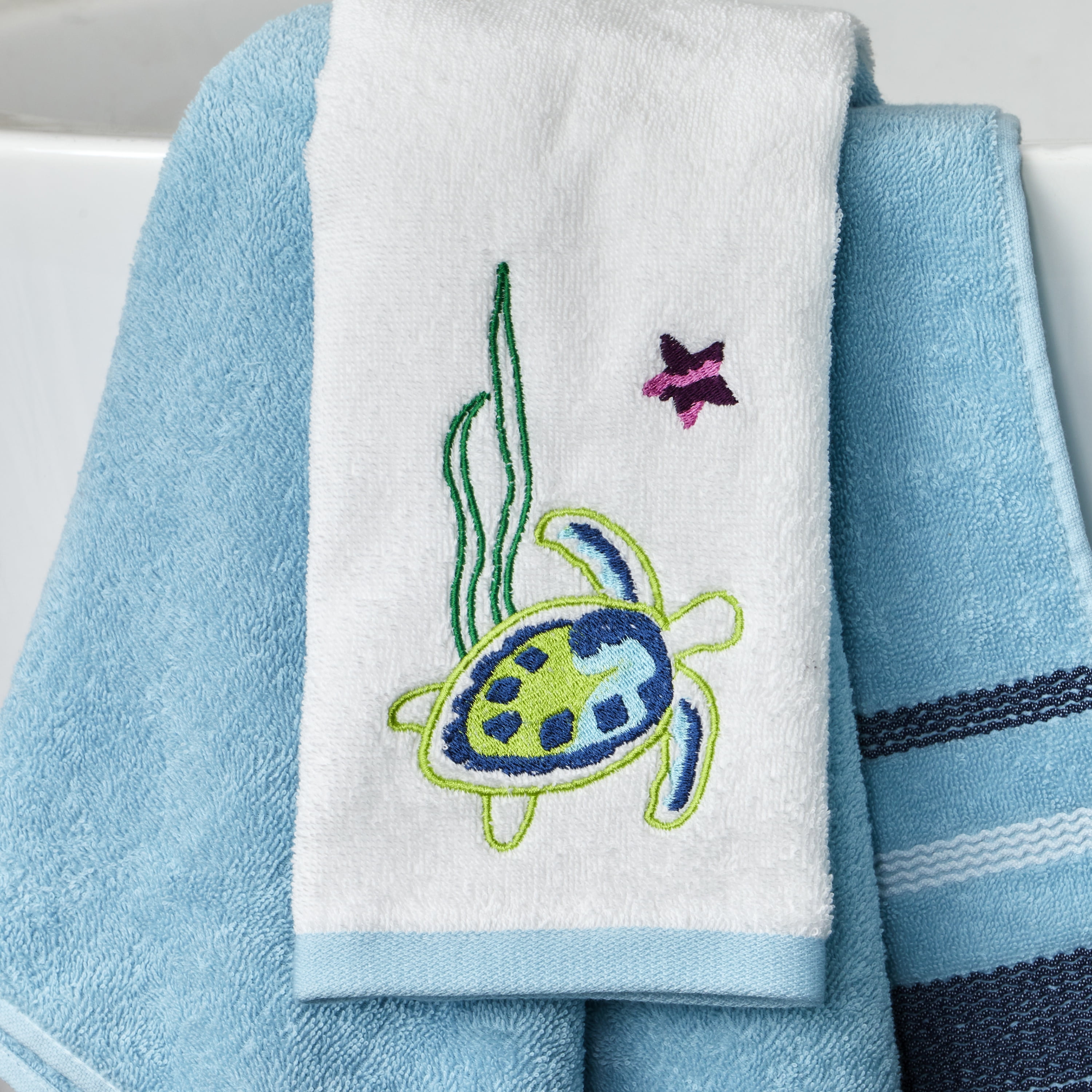 Mainstays 2 Piece Cotton Bath and Hand Towel Set, Watercolor Ocean