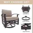 thumbnail image 2 of Kullavik 3Pcs Aluminum Rocking Chair Swivel Chairs Set with Glass Top Table & 5" Thick Cushion khaki, 2 of 5