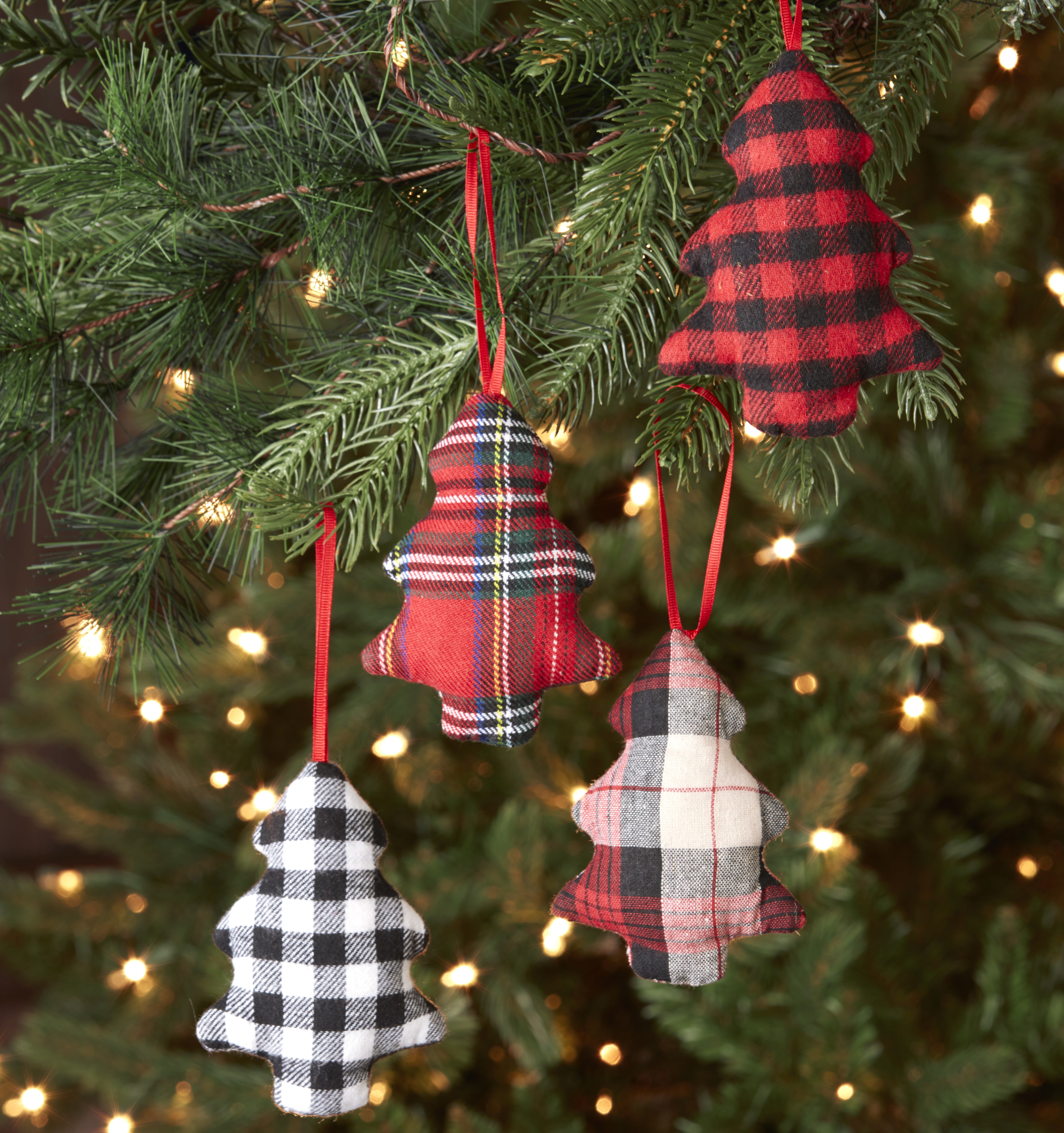 Plush Plaid Christmas Tree Ornaments Farmhouse Buffalo Check Set Of 4 Walmart Com Walmart Com
