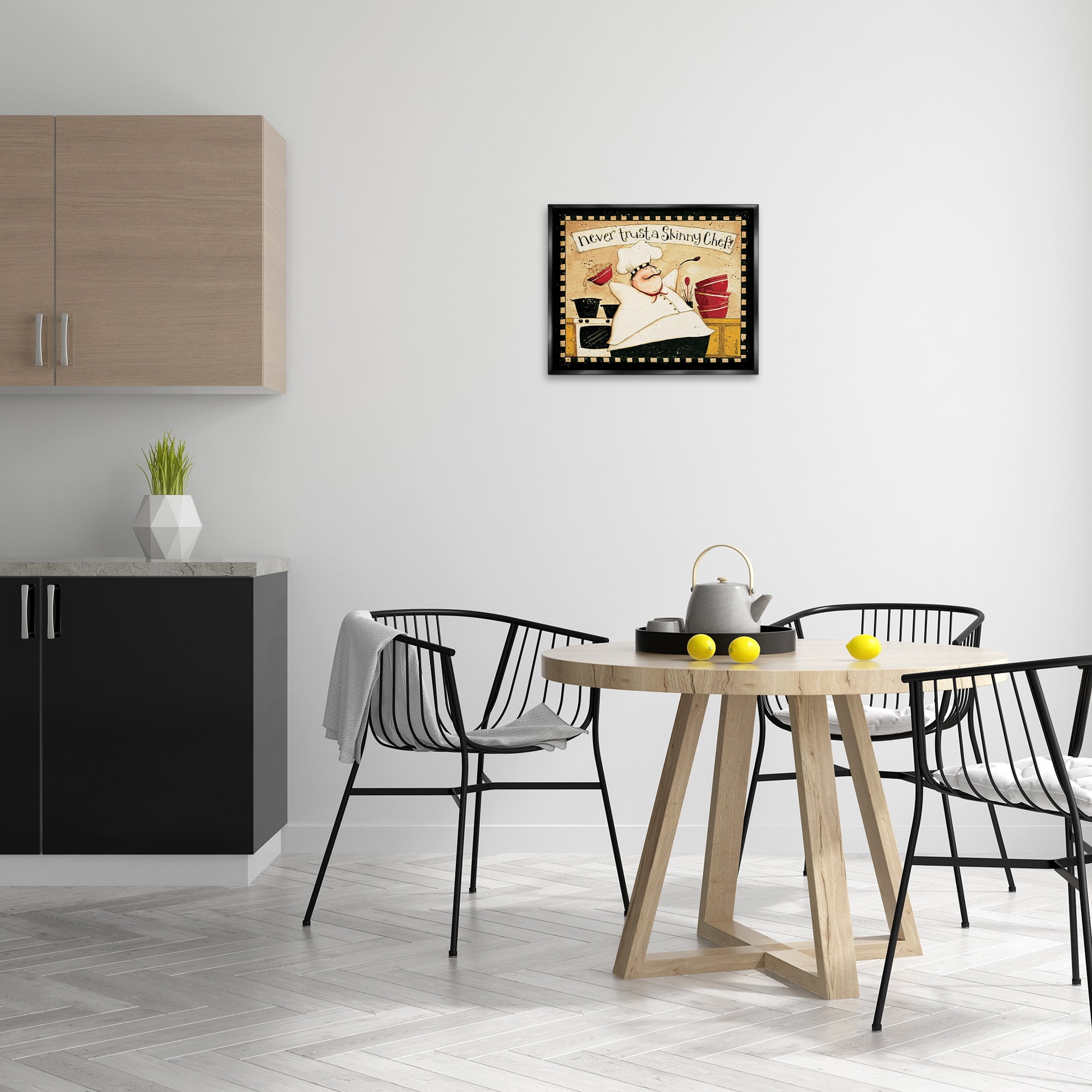 Stupell Industries Skinny Chef Funny Kitchen Food & Beverage Painting Black Floater Framed Canvas Art Print Wall Art, 21 x 17