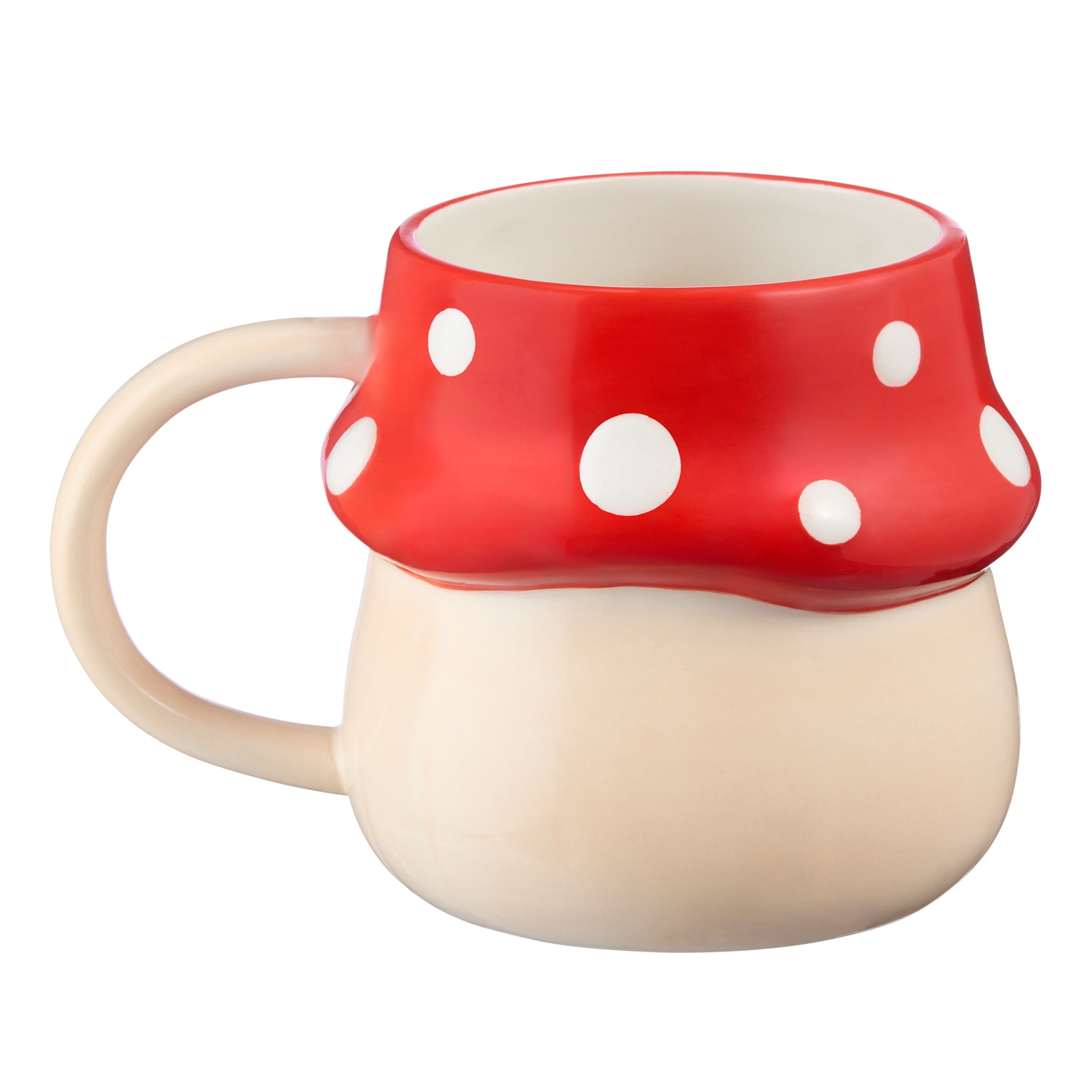 (4 pack) Mainstays 17.25 oz Red & Beige Mushroom Earthenware Mug