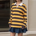 thumbnail image 6 of Women Long Sleeve Striped Polo Shirt Oversized Collar Y2k Pullover T Shirt Casual Loose Streetwear Rugby Sweatshirt，Yellow，S, 6 of 7