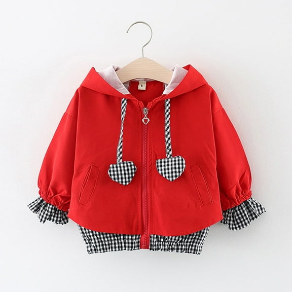 Herrnalise Toddler Baby Kids Girls Heart Plaid Hooded Windproof Coat Outwear Casual Clothes