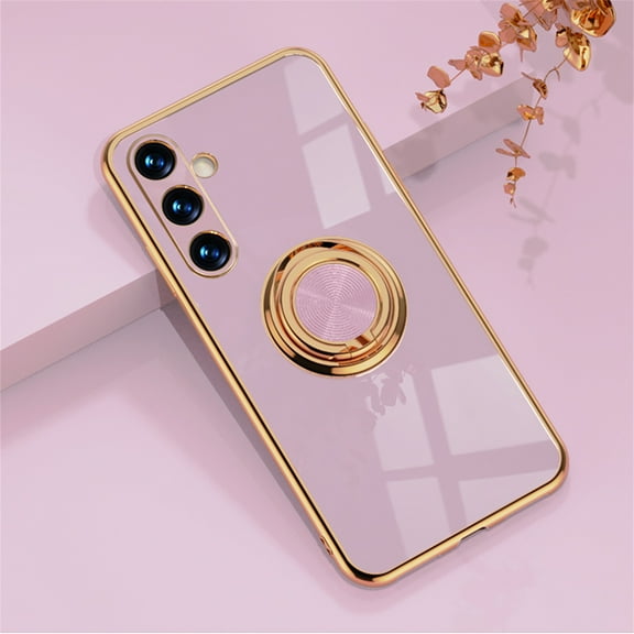ELEHOLD for Samsung Galaxy A34 5G Slim Case Electroplating Frame Design All-inclusive Lens Protection Metal Ring Holder Stand Function Shockproof Lightweight Case for Galaxy A34 5G - Lightpurple