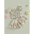 thumbnail image 4 of Bagilaanoe 2Pcs Toddler Baby Girls Skirt Set Floral Print Short Sleeve Ruched Tops + Lined Shorts Skirts 9M 12M 18M 24M 3T 4T Kids Summer Casual Outfits, 4 of 8