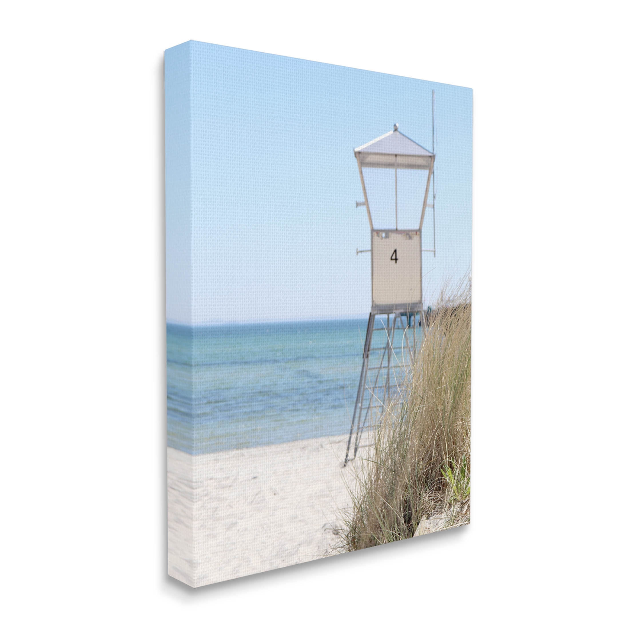 Summer Beach Hut Clear Skies Coastal Photograph Gallery Wrapped Canvas Print Wall Art