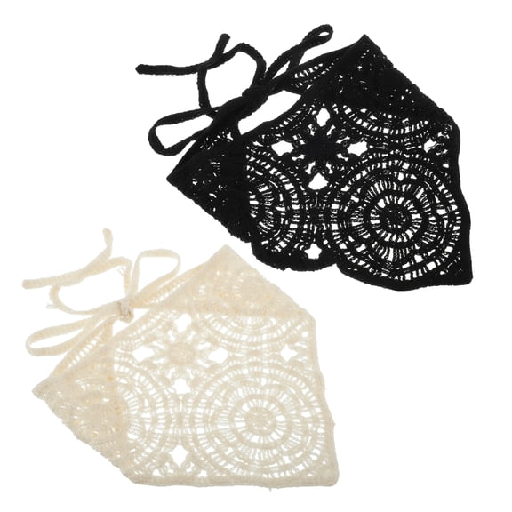 Unique Bargains Christmas 2pcs Crochet Bandanas, Crochet Head Scarf, Crochet Headbands Hairbands Hair Scarf for Women Girls White,Black