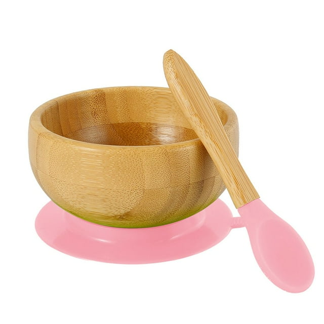 SNNROO Baby Suction Plates Set with Spoon-Kids Feeding Training Dishes for Toddlers Bamboo Plate