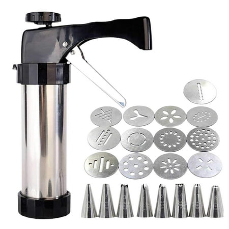 

Cookie Press Maker | Baking Supplies | Stainless Steel Cookie Press Maker Kit for Diy Biscuit Maker and Decoration with 13 Embossing Die and 8 Piping Tip