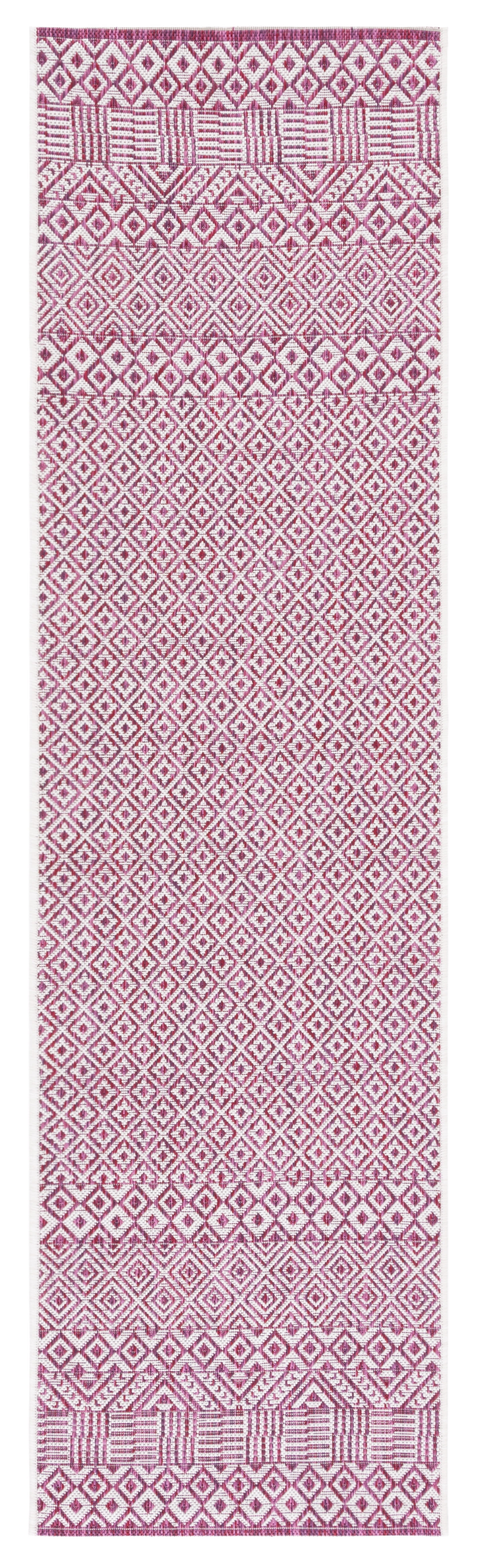 SAFAVIEH Courtyard Evander Geometric Indoor/Outdoor Runner Rug, Ivory/Red, 2'3" x 8'
