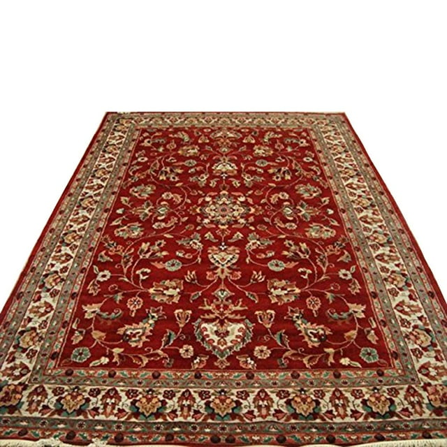 Tapis Rectangulaire Incroyable Rouge Floral Noué à la Main en Soie et Laine (10 x 7)'