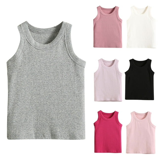 MKOSPLRT Débardeurs de Course pour Enfants Tout-Petits Garçons Filles Col Rond Bord Côtelé Débardeurs Sans Manches Unis T-Shirts de Détente Confortables Débardeurs d'Entraînement