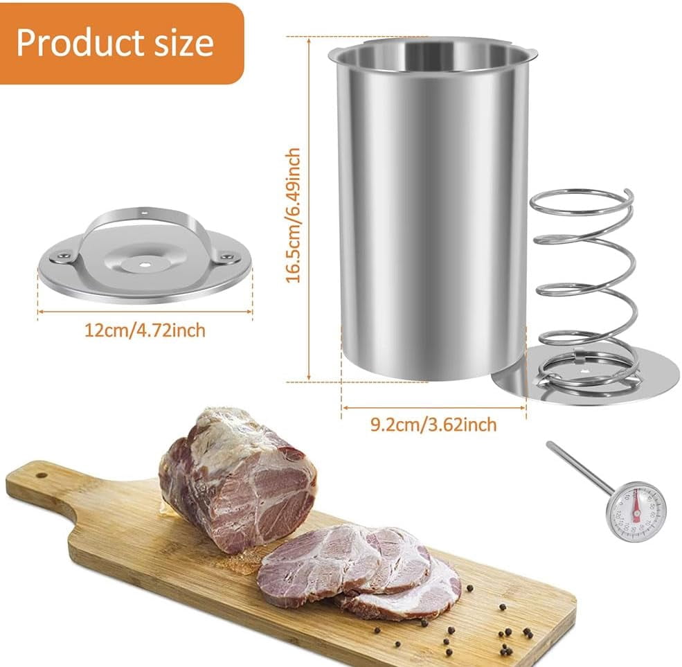 Stainless Steel Deli Meat Press with Thermometer – Bacon Press & Kitchen Meat Weight, Heavy-Duty Stovetop Cooking Tool for Bacon, Burgers, Steaks