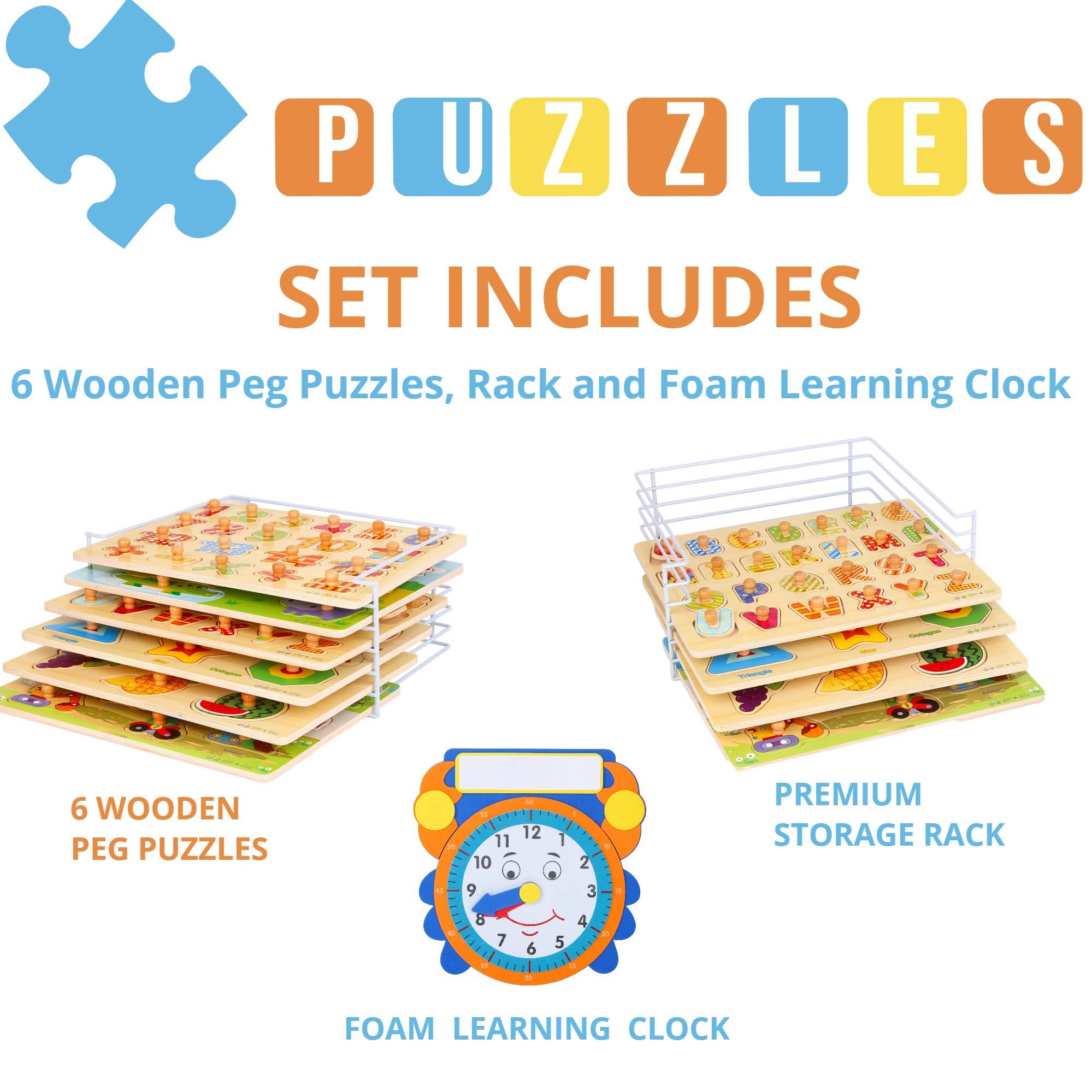 Wooden Puzzles for Toddlers 1-3, 6 Pack Peg Puzzles with Wire Puzzle Holder  Rack for Kids, Learning …See more Wooden Puzzles for Toddlers 1-3, 6 Pack