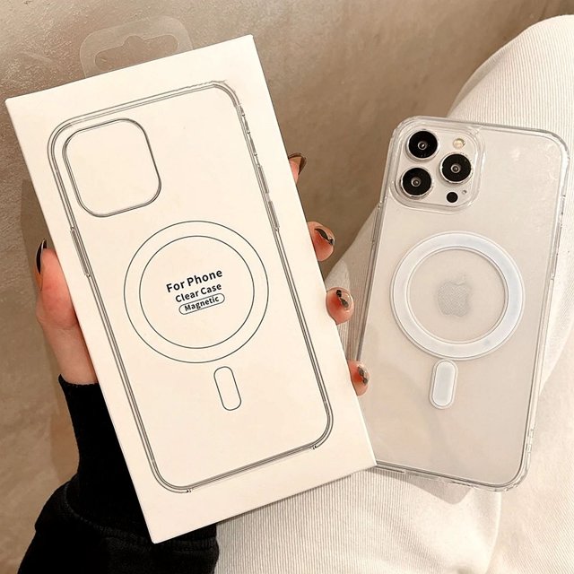 Funda de carga inalámbrica Magsafe transparente de lujo para iPhone16 15 14 13 12 11 Pro Max Plus Mini cubierta de parachoques transparente magnética